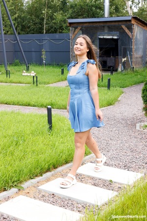 Hazel Grace Drops A Blue Sundress In The Backyard - Photo 03