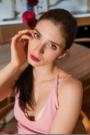 Marion Summers nude photo 02 - Peeling A Pink Dress Off, Marion Summers Spreads Bare On The Chair