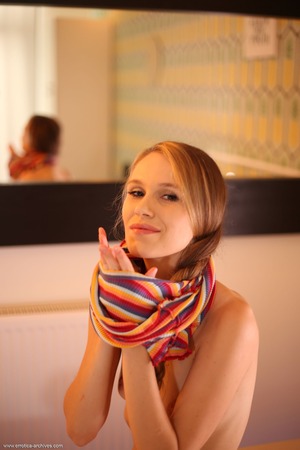 Nela Decker Bends Over An Iron Bed Rail With Small Tits Out - Photo 10