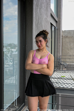 Brene Pink Bodysuit And Toy Outdoors By The Brick Wall - Photo 03