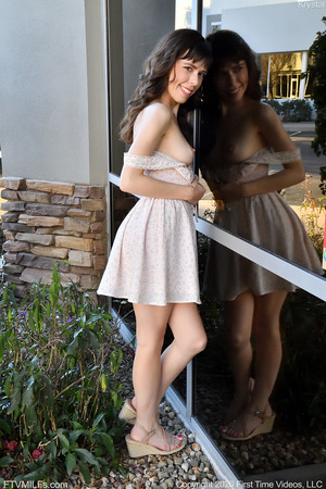 Krystal Strips A Cream Babydoll On A Patio With A Stone Wall - Photo 13