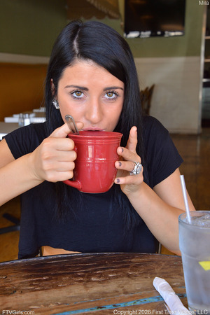 Mila nude photo 08 - Flashing Small Tits In A Cafe, Mila Spreads Wide In The Bathroom