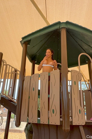 Tate Flashes Her Big Naturals In A Public Park - Photo 18