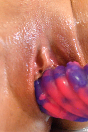 Summer Takes A Swirled Dildo In Her Shaved Pussy With Big Tits Out - Photo 13