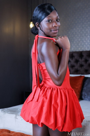 Naomy Lewis nude photo 02 - Red Dress Up And Off, Naomy Lewis Bends Over The Bed