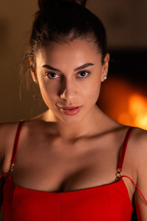 Vanessa Alessia Pulls The Lace Away From Her Shaved Lips By The Fire - Photo 00