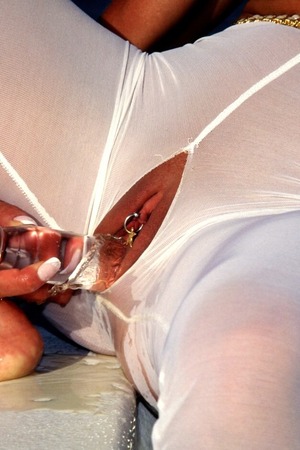 Adara Michaels Gets Sprayed With Water In A Crotchless White Catsuit - Photo 03