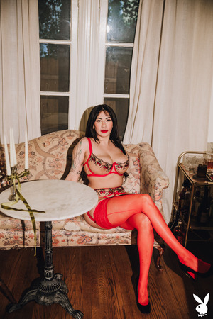 Sabina Magic Big Tits In Red Fishnet Bodystocking - Photo 00