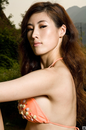 Eunkyung Oh Asian Slim Naked On The Patio In Orange Bikini - Photo 02