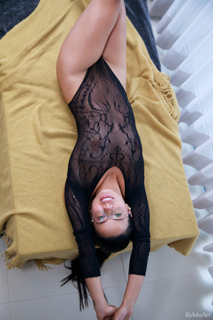 Cute Maddison Spreads From Behind On A Yellow Throw - Photo 00