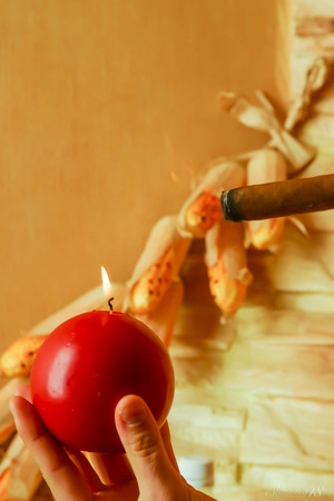 Hebe Cigar And Cowboy Hat By The Fireplace - Photo 02