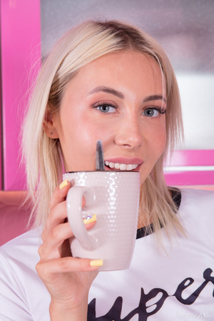Nicoleta nude photo 02 - Coffee In Hand, Nicoleta Strips Down To Tan Lines And A Smooth Pussy
