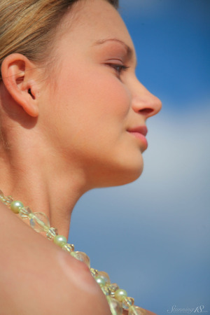 Emely A Loops A Long Bead Necklace Around Her Bare Foot On A Sand Dune - Stunning 18 nude pic 16