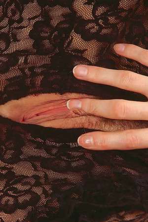 Greta A Black Lace Strip And Posing On A Vintage Couch - Photo 03