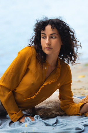 Aisha Vale Curly Brunette Strips On The Beach - Photo 00