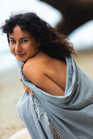 Aisha Vale Curly Brunette Strips On The Beach - Photo 19