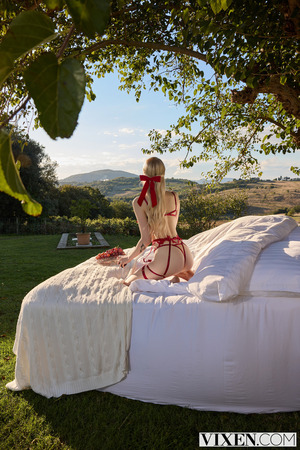 Avrora Meey Red Lace Strip And Hardcore Sex At A Stone Villa - Photo 01