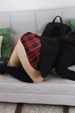 Judith Cox nude photo 02 - Judith Cox Rides A Fuck Machine In Black Knee Socks