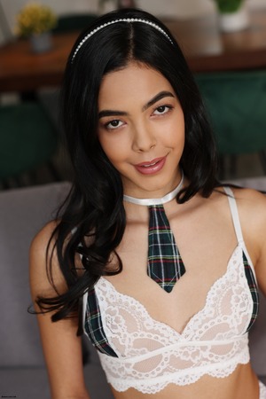 A Plaid Skirt And White Stockings, Fortuna Spreads And Works A Wand On Her Shaved Pussy - Photo 03